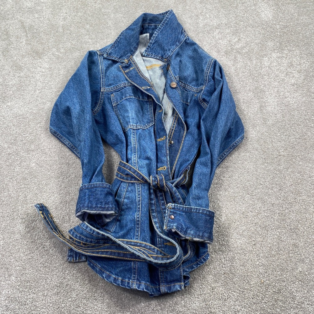 Nautica Jeans Co Denim Jacket Womens Small Blue Belted Utility Chore Coat